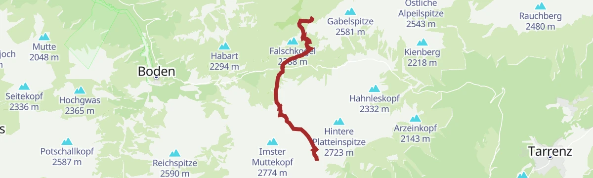 Route map: Muttekopfhütte - Anhalter Hütte